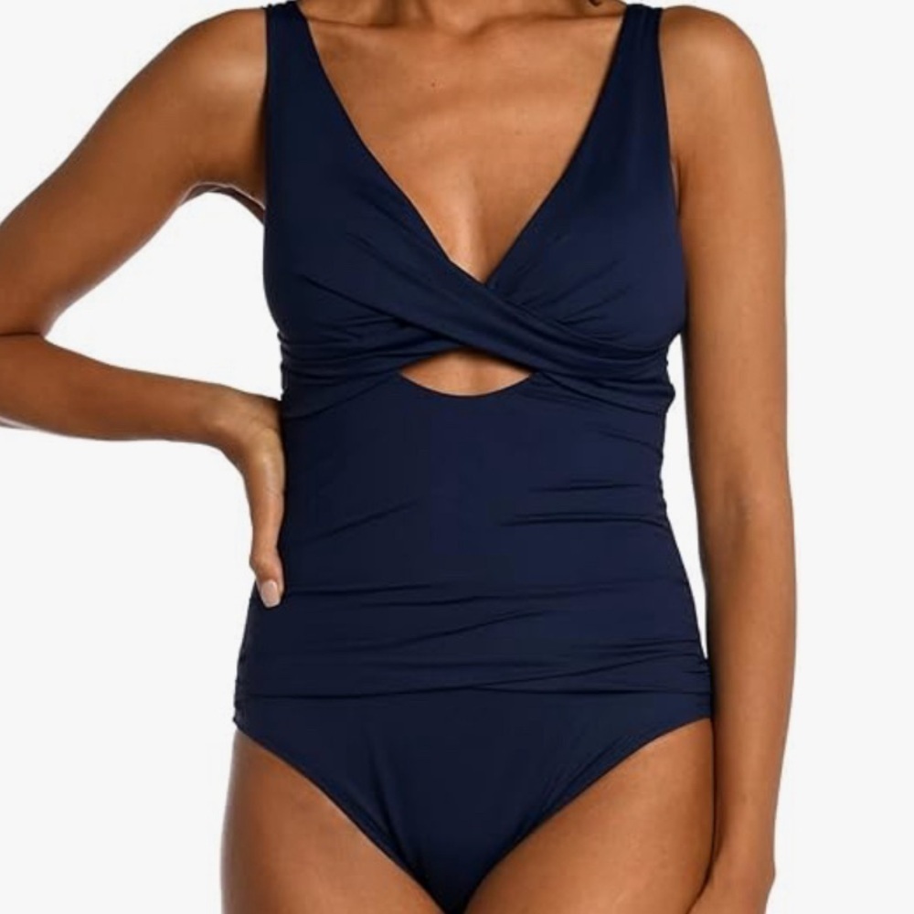 La Blanca Standard Island Goddess Cross Front Keyhole Swimsuit, Size 12 - Picture 10 of 11